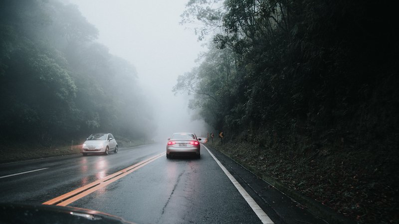 The road ahead viewed through a car windscreen