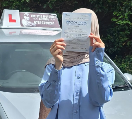 Jumaima, passed her driving test with The Stig Motoring School