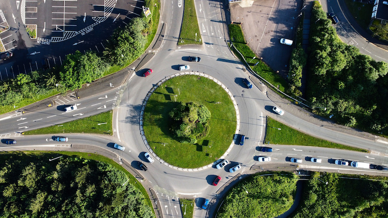 Aerial view of a UK roundabout